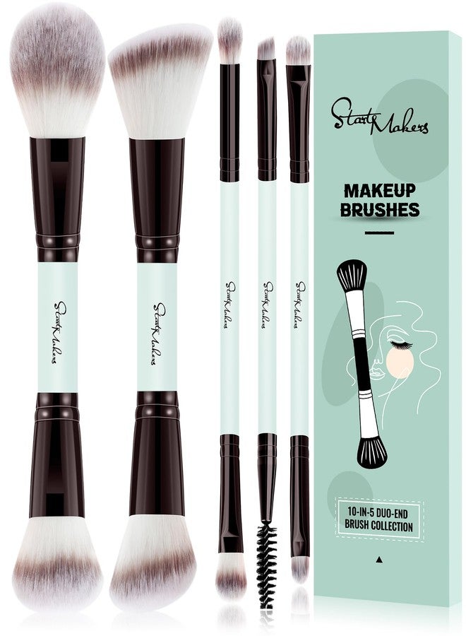 START MAKERS Makeup Brush Set 5Pcs, Dual-Ended Foundation Contour Concealer Blush Powder Bronzer Eyeshadow Brushes for Liquid, Cream, Powder, Blending, Buffing, Stippling Face Make up Tools - Image 1